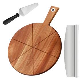 As008 Tj Pop Pizza Peel 12 Inch Wood Board With Handle Round Paddle Cut