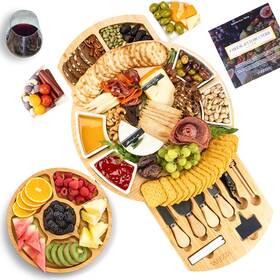 Cb-round1 Varezza Extra Large Charcuterie Boards Gift Set 16 In Round Bamboo Cheese Board And