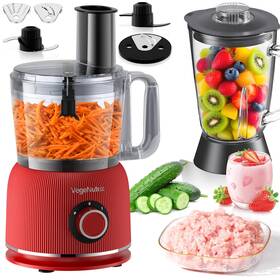 Vn-e0202-red Vegenutrix Food Processor And Blender Combo 88 Oz Chopper For Meat Vege... Fast Ship