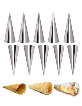 1uscreamhornmolds-004 Volksrose Cream Horn Cones Molds 10 Pcs Stainless Steel Large Screw Croissan