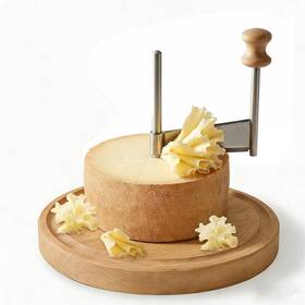 Cheese001 Vurttekn Girolle Cheese Curler Wheel Stainless Steel Shaver With Wood Base For 5.9 Inch D