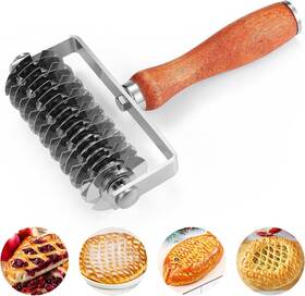 Jkus20408 Warmhut Pastry Lattice Roller Cutter Stainless Steel Dough Wheel With Wood
