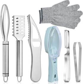 Fsr-003 Worldity Fish Scaler Brush Set 7pcs Stainless Steel Remover With Mitten And Tweezers