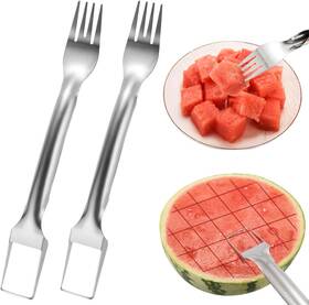 Xgx-01 Yifahuodabaodan879 2pcs Watermelon Fork Slicer Cutter Stainless Steel 2-in-1 Slice