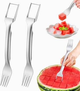 Xg01 Yin Wan Qi Store 711181171280 Watermelon Fork Slicer Cutter 2-in-1 Stainless Steel Melon For Kitchen