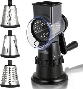 Grater01b Zabins Rotary Cheese Grater Hand Crank Vegetable Slicer With 3 - Black