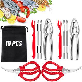 Zaugontw 657842455200 10 Pcs Seafood Tools Set - Crab Lobster Crackers Stainless Steel Forks Opener