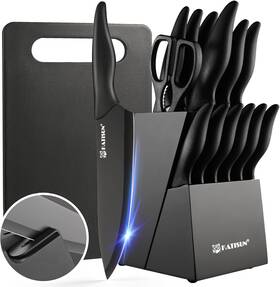 D0102hq8iqu Zhima 16 Pieces Kitchen Knife Block Set With Cutting Board German Premium Quality Sta