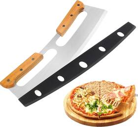 A201 Zocy 744110447385 Pizza Cutter Rocker With Wooden Handles And Protective Cover 14 Inch Sharp Stainless