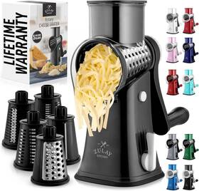 Zulay Kitchen 195702017682 Rotary Cheese Grater 5 Blade Shredder - Manual Hand Jet Black