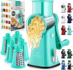 Zulay Kitchen 195702017705 Rotary Cheese Grater 5 Blade Shredder - Manual Hand Calm Teal