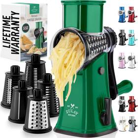 Zulay Kitchen 195702022549 Rotary Cheese Grater 5 Blade Shredder - Black And Green