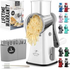 Zulay Kitchen 195702022563 Rotary Cheese Grater 5 Blade Shredder - Frosted White