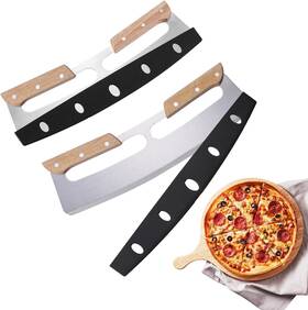 Zxmissu 767659524607 2 Pack Pizza Cutter Rocker With Wood Handles Protective Pp Cover 14 430 Steel