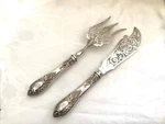 Antique French Sterling Silver Fish Set Server Rococo 2/PS. Fixed Price $350.00.