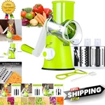 Compact 3-BLADE Cheese Grater Hand Crank Slicer & Vegetable Shredder In Green. Fixed Price $38.08.