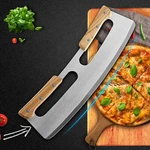 Stainless Steel Pizza Cutter Rocker Slicer Knife With Blade Cover Wooden Handle. Fixed Price $16.99.