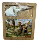Delftware Wood Cutting Cheese Board W/ Slicer Holland Farm New Sealed. Fixed Price $19.88.