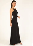 Halston Heritage Black Cut Out Gown Size 8 Crew Neck Long Evening Formal Dress. Fixed Price $79.00.