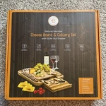 Bambusi Bamboo Cheese Board & Cutlery Set W/ Slide Out Drawer 4 Stainless Knives. Fixed Price $29.99.