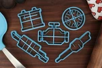 Mechanic Car Parts Cookie Cutters - Battery, Engine Block, Muffler Pipe,. Fixed Price $15.00.
