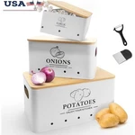 Vegetable Storage Set Potatoes Onions Garlic Kitchen Organizer W/ Bamboo Lid New. Fixed Price $70.38.