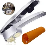 Garlic Press And Slicer 2-IN-1 Combo W/ Cleaning Tool, Aluminum Alloy, Silver. Fixed Price $14.99.
