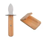Oyster Knife Shucker Set Wooden Holder Shucking Clamp Seafood Tools Brown. Fixed Price $28.86.