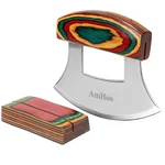 Amhoo Pizza Cutter Chef Mezzaluna Ulu Knife Handle Color Wood Grip Sharp Rock.... Fixed Price $27.35.