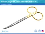 Scissors Surgical 4.5" Curved Gold Plated Handle W/ Tungsten Carbide Artman. Fixed Price $14.25.