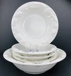 Pottery Barn 5 Piece White Pasta Bowl Set Embossed Vegetables Garlic Peapods. Fixed Price $128.69.