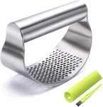 Stainless Steel Garlic Press Rocker W/ Peeler & Brush, Ergonomic Handle. Fixed Price $8.59.