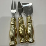 3 Pcs Stainless Steel Cheese Knife Set - Elegant Golden Handle Slicers & Cutters. Fixed Price $17.59.