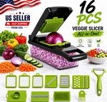 16-PC Manual Veggie Slicer & Vegetable Chopper Set W/ Container, Peeler. Fixed Price $14.99.