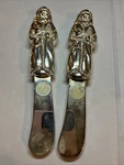 Two Christmas Santa Claus Cheese Butter Knife Set Of 2 By Goldinger Silver Art. Fixed Price $24.80.