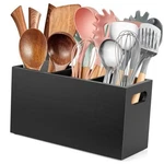 Kitchen Utensil Holder For Countertop Wooden Large BLACK-3 Compartment. Fixed Price $29.47.