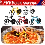 Bicycle Pizza Cutter Non-stick Dual Stainless Steel Wheels W/ Stand. Fixed Price $7.19.