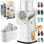 Zulay Kitchen Rotary Cheese Grater 5 Blades, White & Gold. Fixed Price $46.87.
