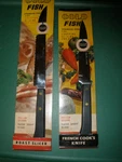 New 2 Vtg Gold Fish Stainless Steel Knives French Cook's Knife & Roast Slicer. Fixed Price $17.99.