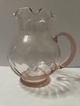 Pink Swirl Hazel Atlas Clear Glass Pitcher Ruffled Edge 8.5 Tall Open Handle. Fixed Price $28.00.