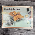 Vintage Mouli Julienne Rotary Food Slicer Orange Vegetable Shredder Discs 445. Fixed Price $24.99.