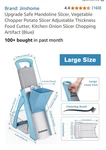 Jinshome Safe Mandoline Slicer Adjustable Vegetable Potato Food Chopper Cutter. Fixed Price $34.24.