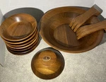 Mcm Solid American Walnut Salad Bowl Set Includes 8 Serving & Tong -795. Fixed Price $45.00.
