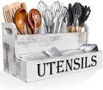 Extra Large Kitchen Utensils Holder With 4 Compartments, White Wooden Or. Fixed Price $44.99.