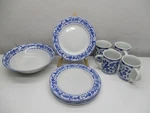 Cooks Club Englishtown Blue Floral China MUGS-4 Salad PLATES-1 Veg Bowl Rare. Fixed Price $50.00.