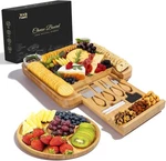 Bamboo Cheese Board Gift Set W/ Knives, Drawer & Slate, Elegant Design. Fixed Price $37.99.