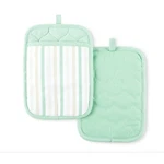 2-PACK Martha Stewart Daisy Stripe Pot Holder Set, Green, 7"X10" Each. Fixed Price $6.00.