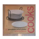 Cooks 12-PIECE White Porcelain Salad Plates Set 7.5" With Collapsible Rack. Fixed Price $34.00.