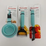 Set Of 6 Kitchenaid 4 Measuring Cups & Euro Y-peeler Haqa Aqua Sky. Fixed Price $58.69.