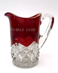 Antique Pen Mar Park Md 4 Inch Ruby Red Flash Souvenir Cut Glass Mini Pitcher. Fixed Price $37.95.
